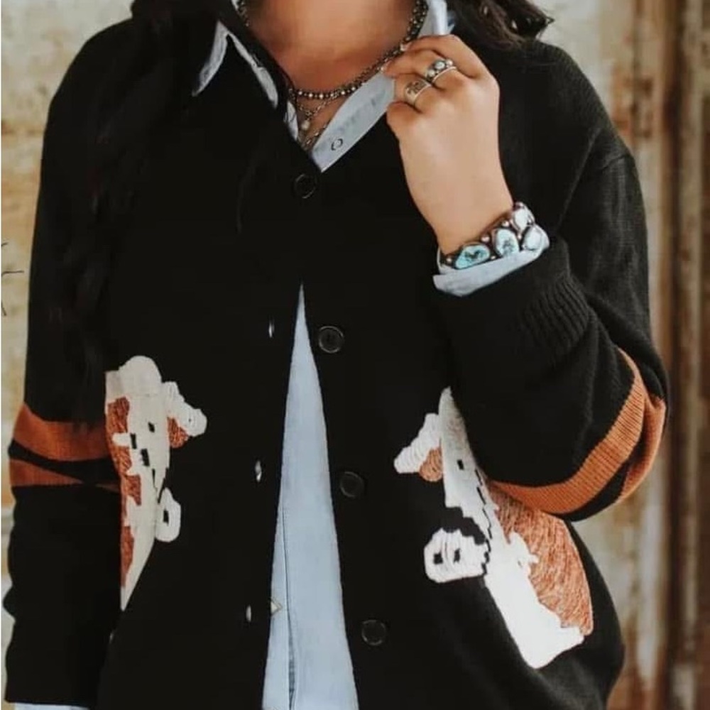 Chic Black and Brown Cow Pattern Cardigan